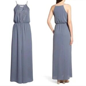WAYF Posie Grey Grisaille Corset Slit Maxi Dress Size Medium